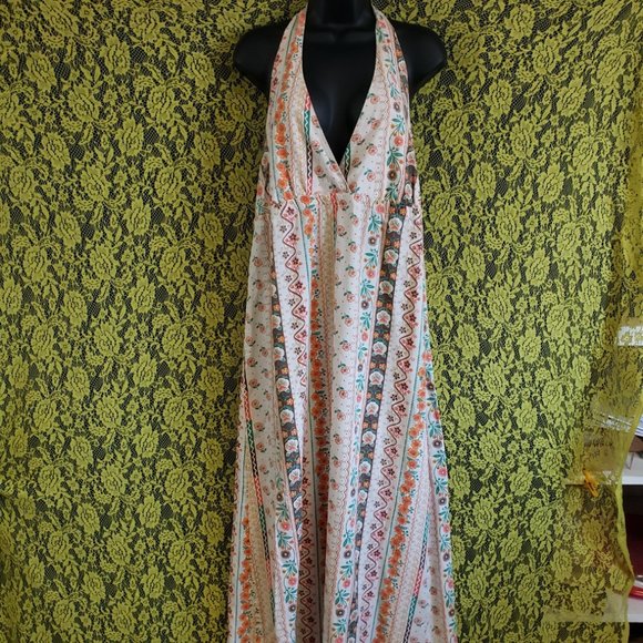 OOAK Vintage Floral Handmade Open Back Halter Farmer's Market Maxi Sundress - Picture 2 of 10